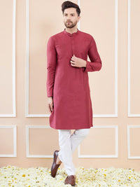 See Designs Mandarin Collar Long Sleeves Thread Work Cotton Kurta