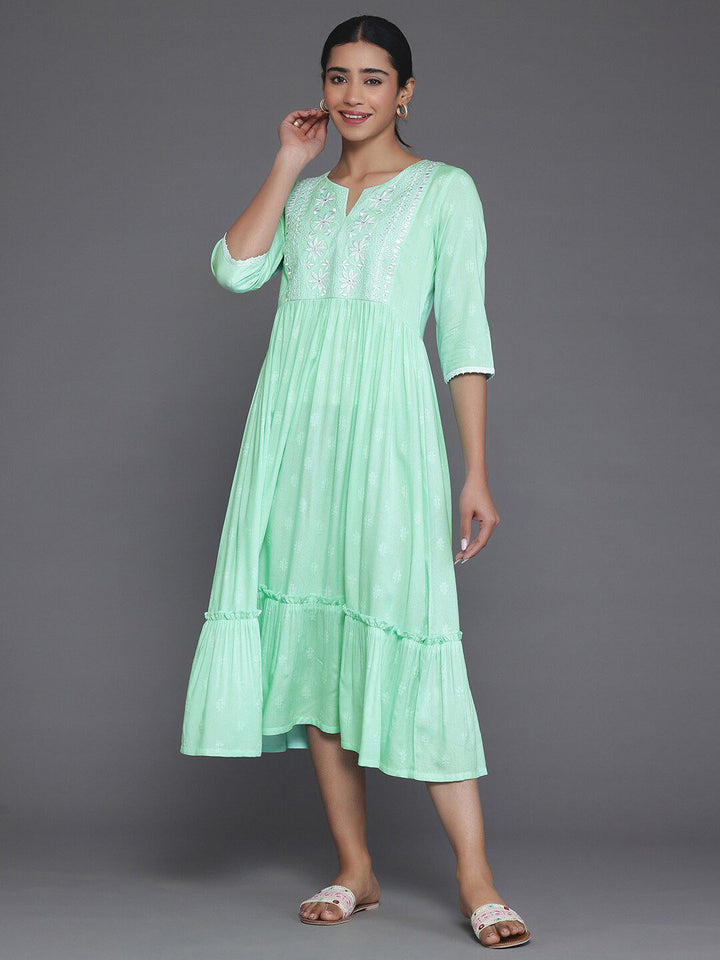 Libas Ethnic Motifs Embroidered Ruffled Fit & Flare Midi Dress