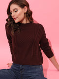 STREET 9 Women Burgundy Cable Knit Pullover Sweater