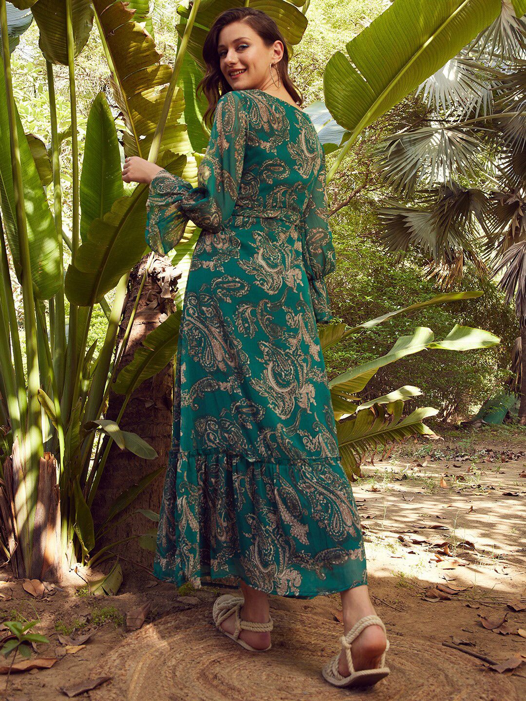 STREET 9 Ethnic Motif Printed Chiffon Maxi Dress