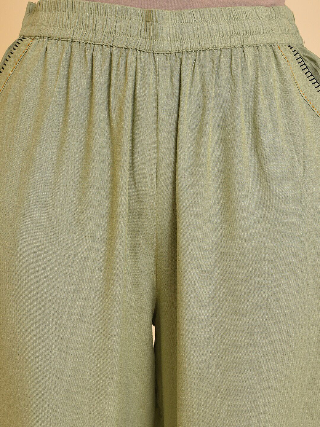 W Women Green Mid Rise Parallel Trousers