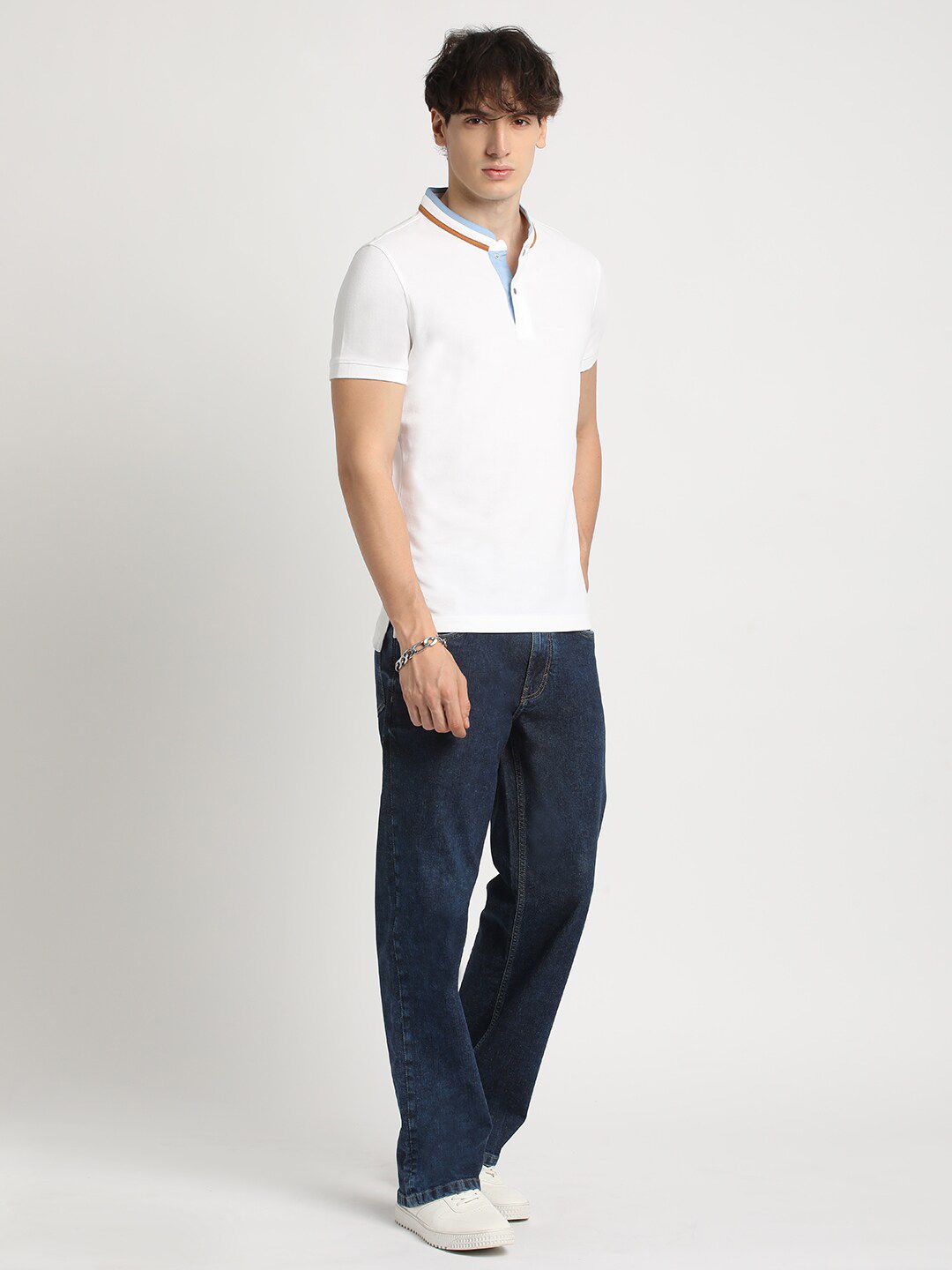 THE BEAR HOUSE Henley Neck Pure Cotton T-shirt