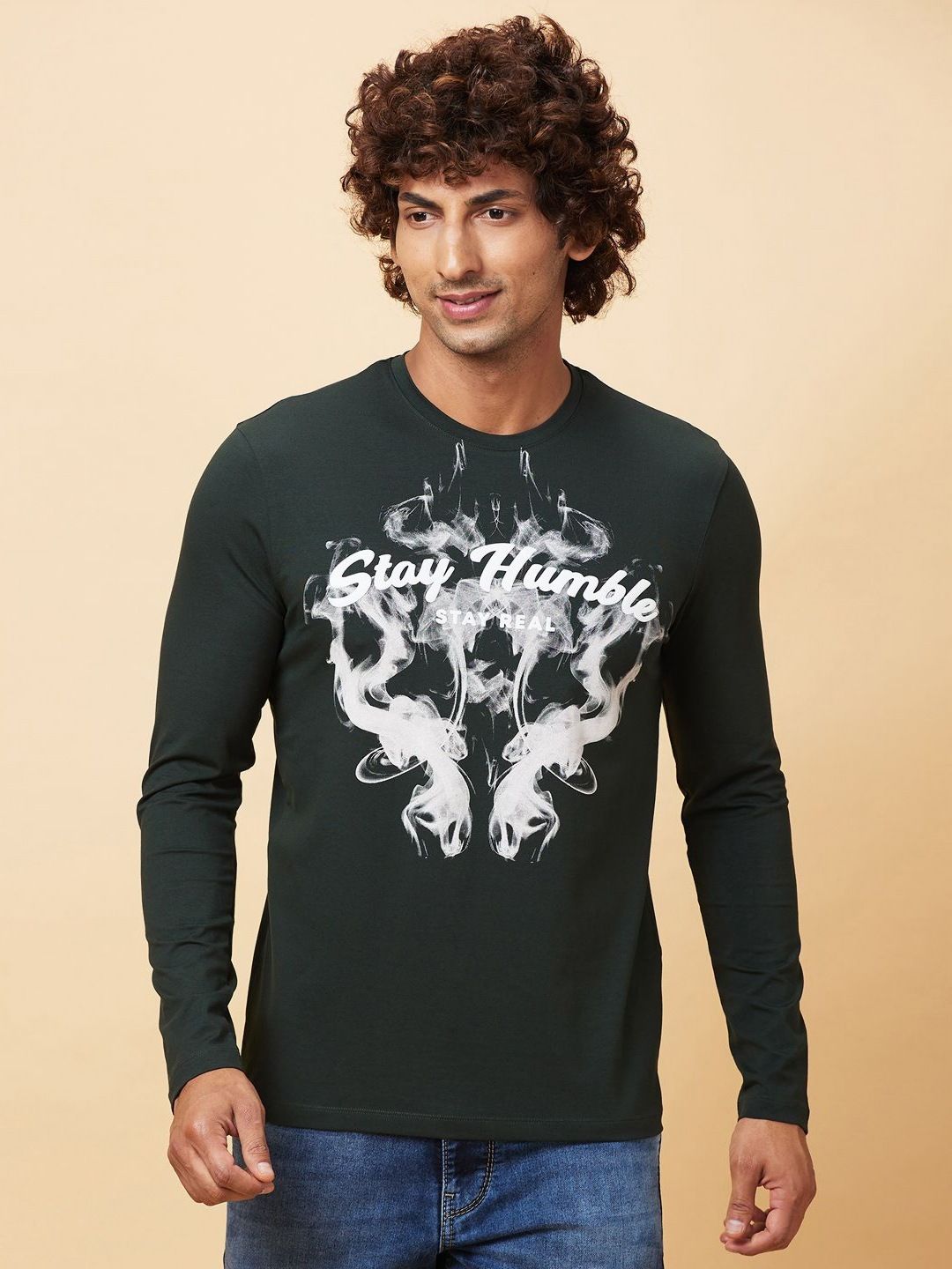 Being Human Men Printed Henley Neck Applique T-shirt