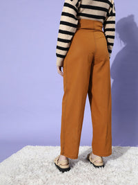 STREET 9 Women Chic Rust Solid High-Rise Trousers