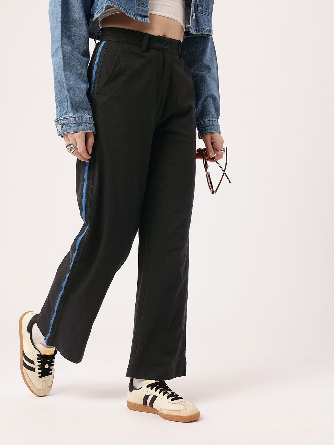 Women Korean Urban Street Shadows Side Stripes Regular Trousers