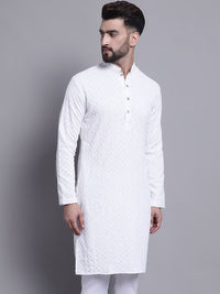 SOJANYA Mandarin Collar Chikankari Embroidered Pure Cotton Kurta