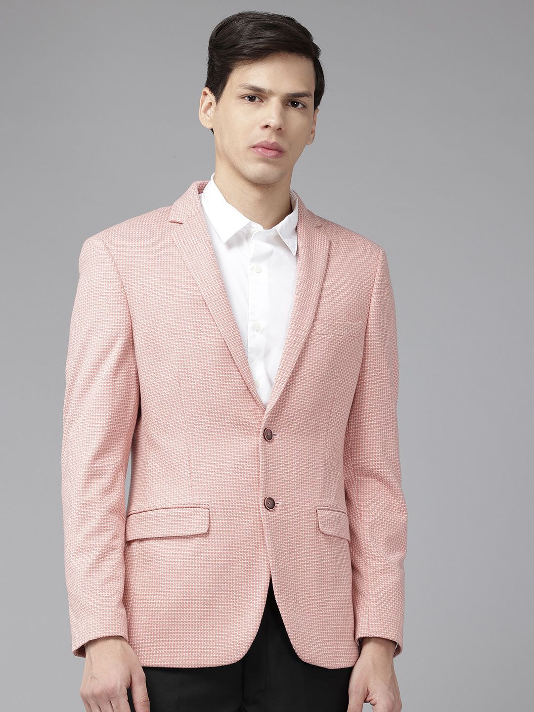 Park Avenue Self Checked Super Slim Fit Single-Breasted Formal Blazer