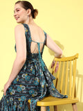 QUIERO Floral Printed Tie-Ups Detailed Georgette Maxi Dress