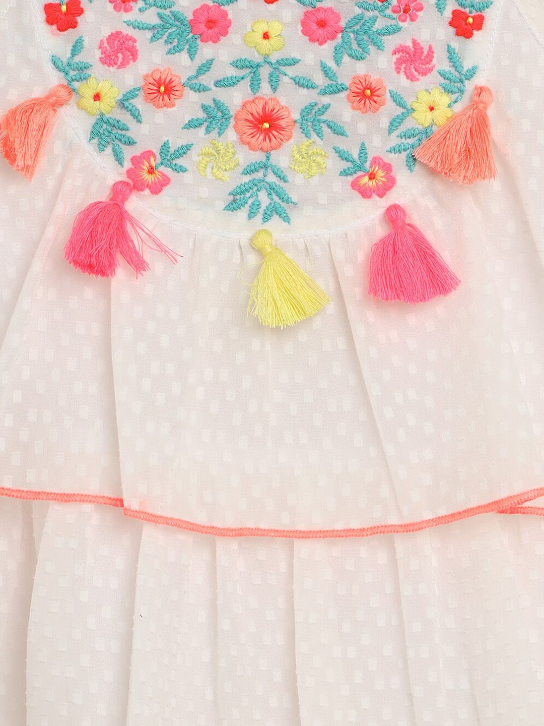 Nauti Nati Girls White Embroidered A-Line Dress