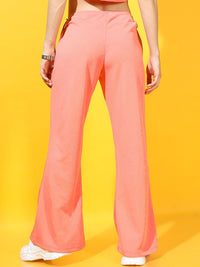 Tokyo Talkies Women Coral Solid Regular Flared Trousers