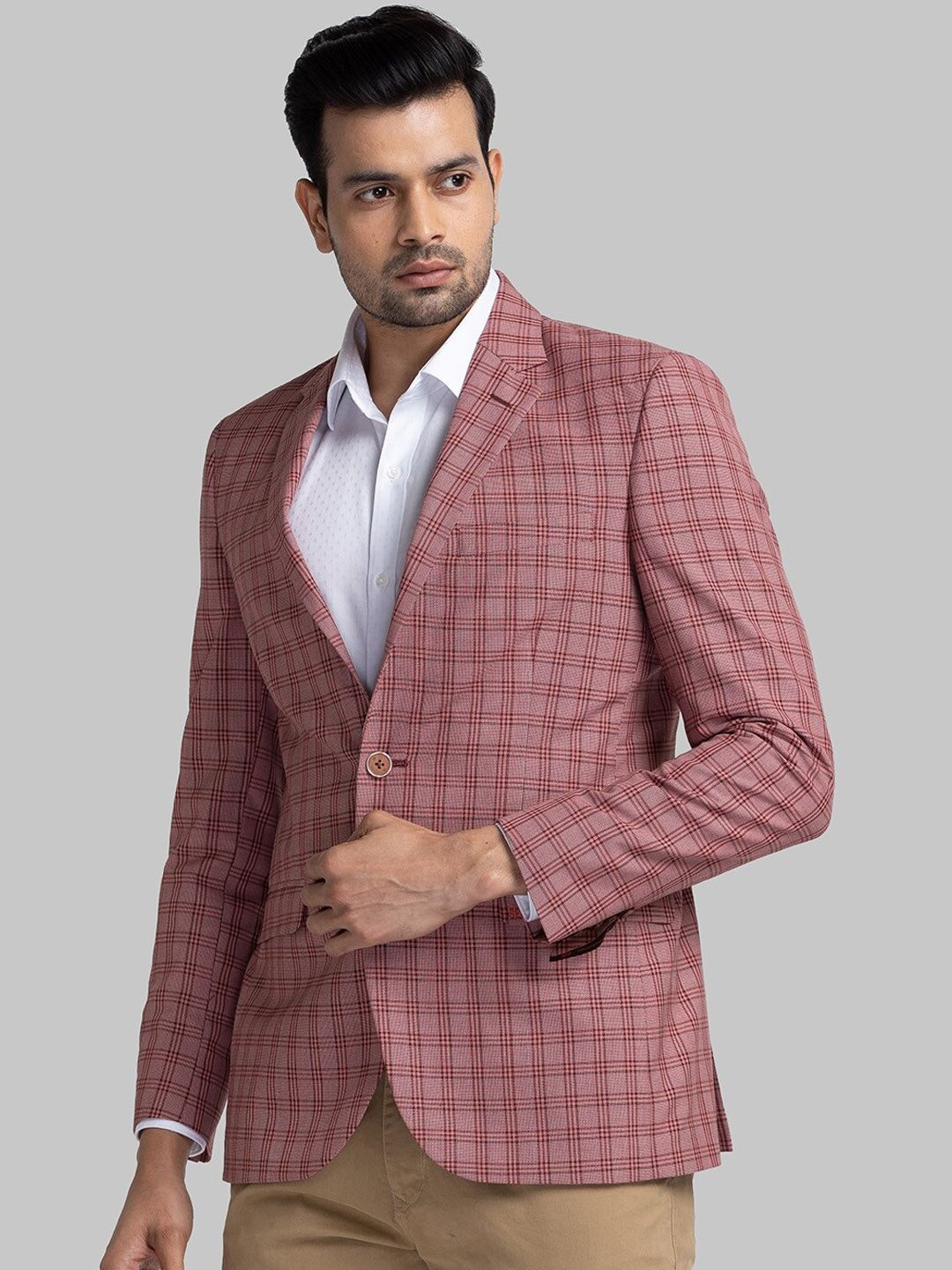 Raymond Checked Contemporary Fit Single-Breasted Blazer