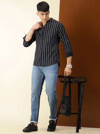 Thomas Scott Classic Vertical Stripes Cuban Collar Cotton Casual Shirt