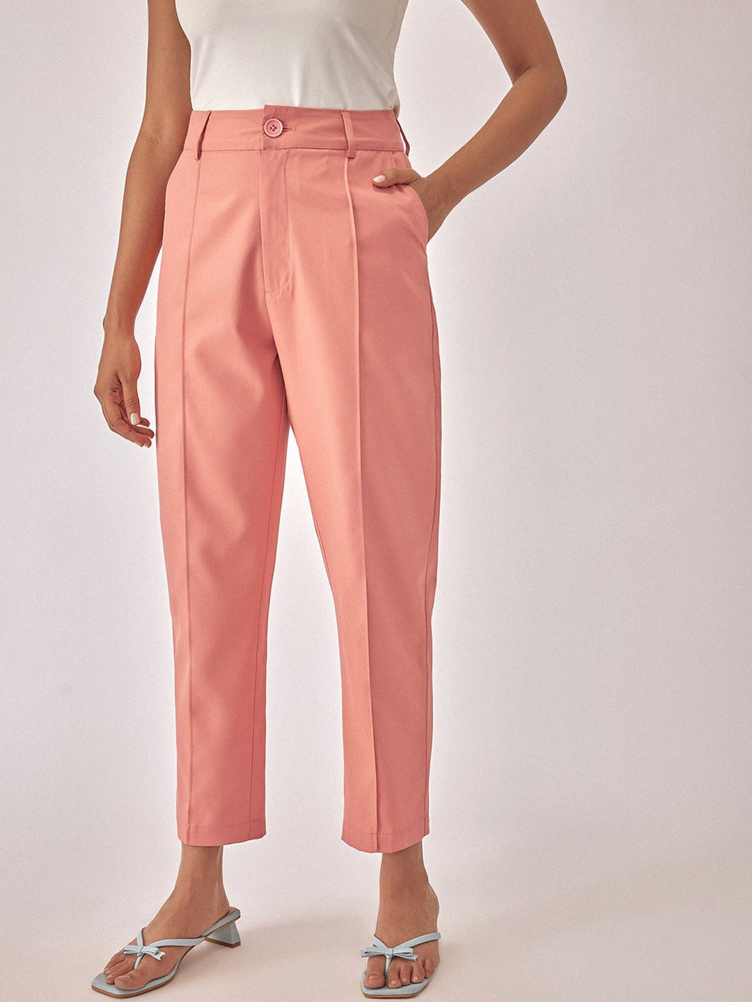 The Label Life Women Tapered Fit High-Rise Pleated Trousers