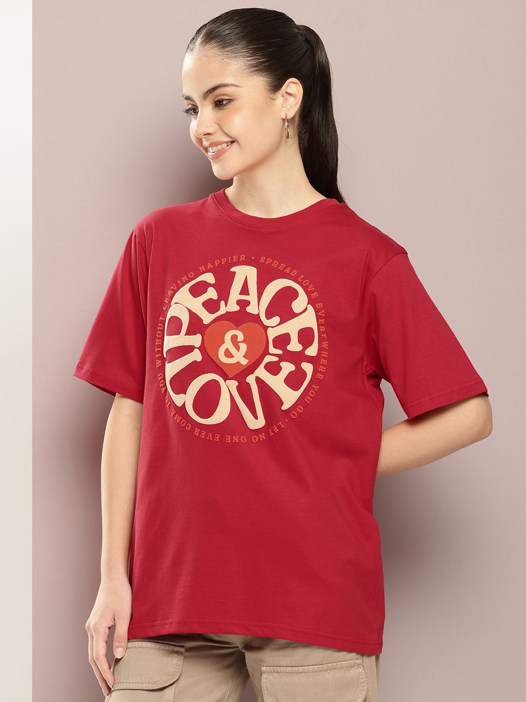 DILLINGER Women Graphic Printed Embossed Oversized T-shirt