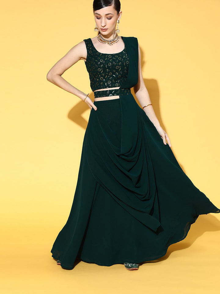 Libas Enchanting Green Colour Classy Embroidered Lehenga with Solid Choli