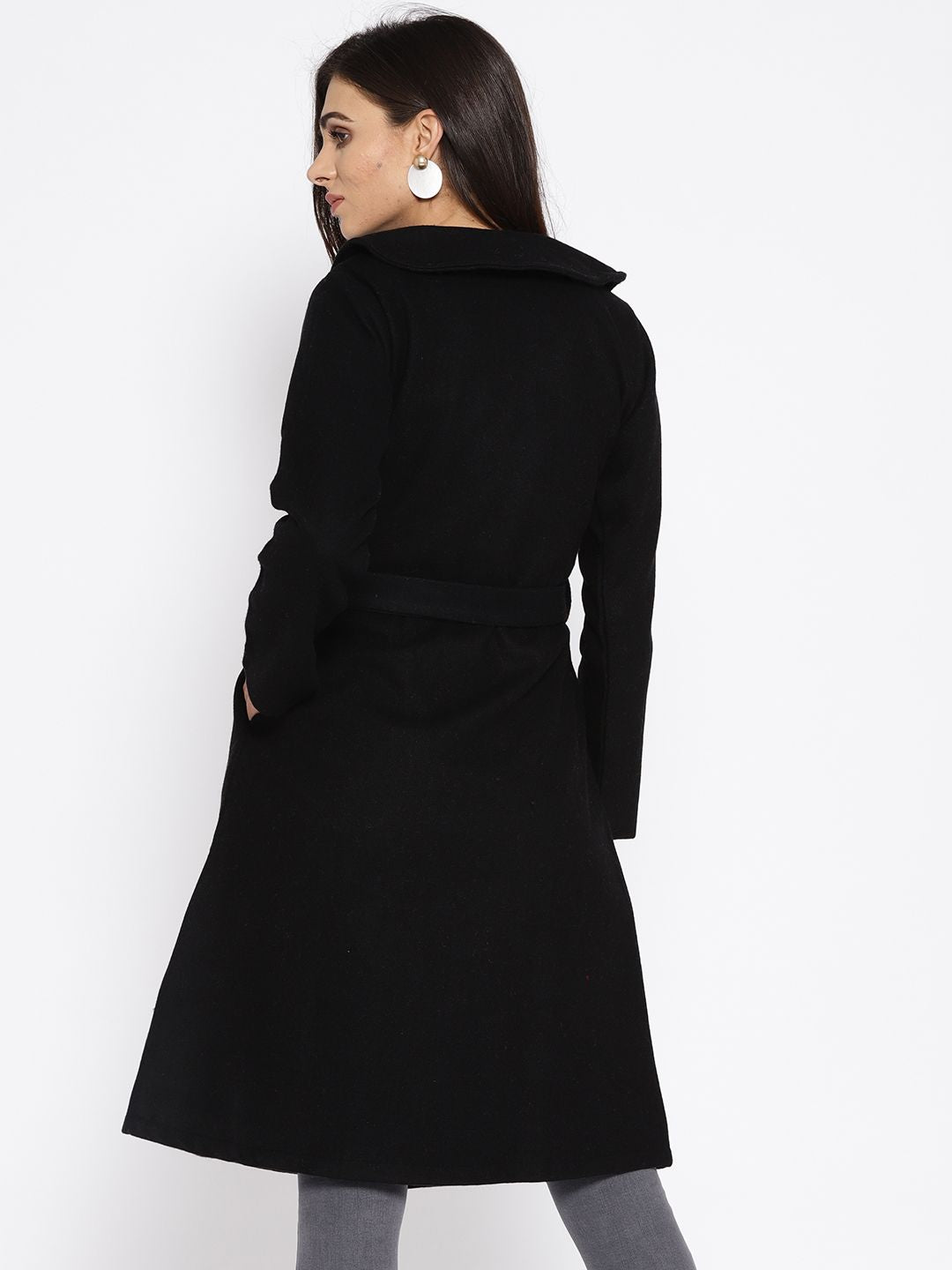 Athena Women Black Solid Longline Overcoat
