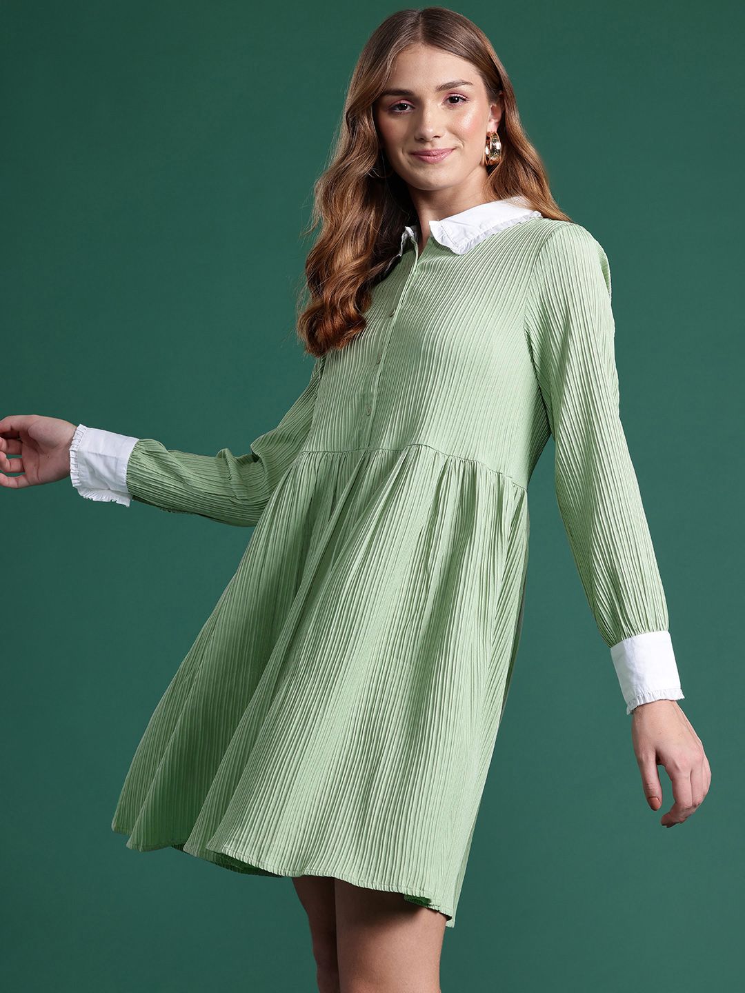DressBerry Pleated Shirt Dress