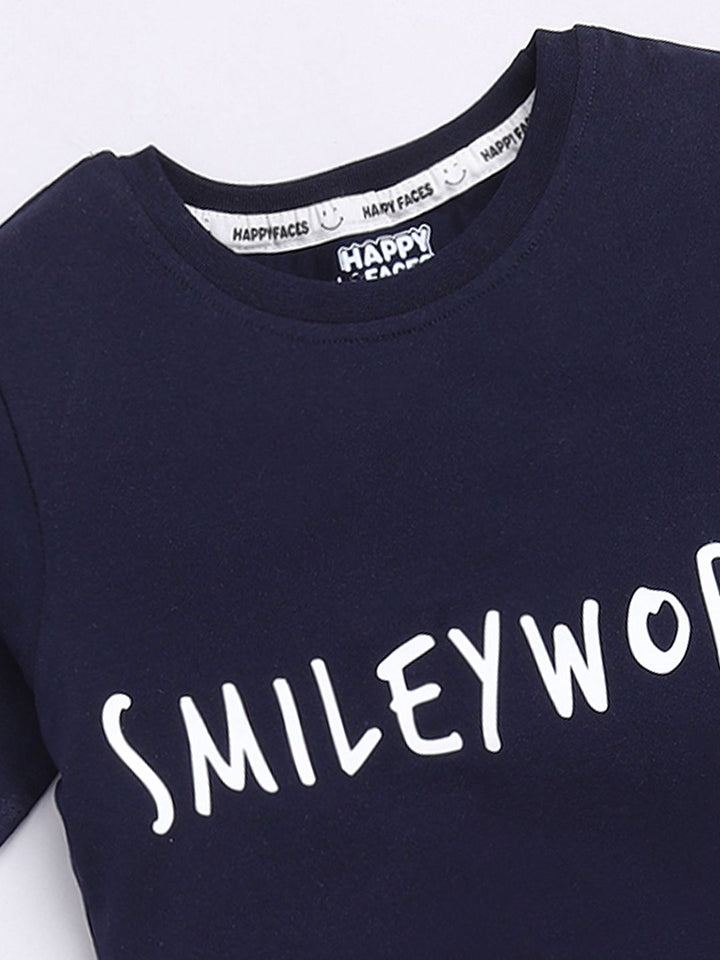 Happy Faces Kids Girls Typography Printed Pure Cotton Longline T-Shirt