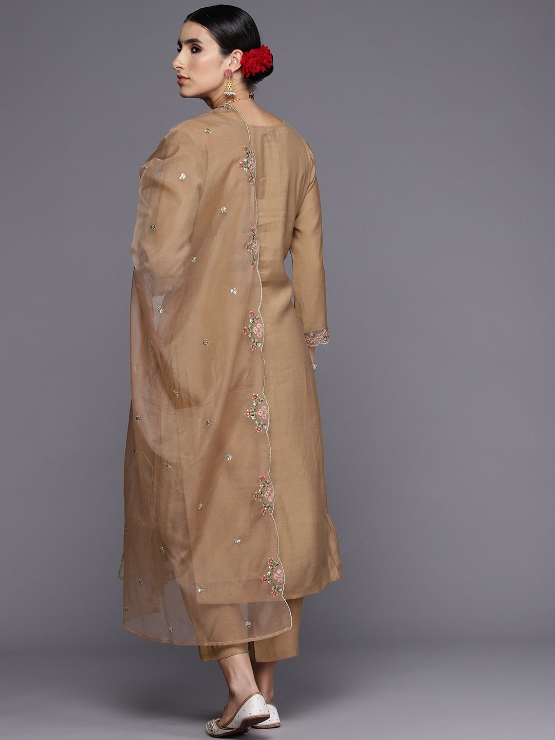 Indo Era Women Floral Embroidered Regular Thread Work Kurta with Trousers & With Dupatta
