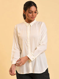 W White Spread Collar Long Sleeve Casual Shirt