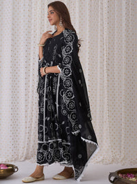 Indo Era Floral Embroidered Panelled Pure Cotton A-Line Kurta With Trouser & Dupatta