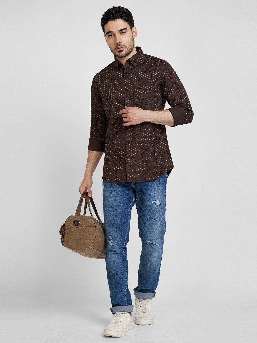 SPYKAR Slim Fit Classic Micro Ditsy Printed Casual Cotton Shirt