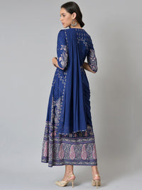 W Blue & Silver-Toned Ethnic Motifs Ethnic Maxi Dress