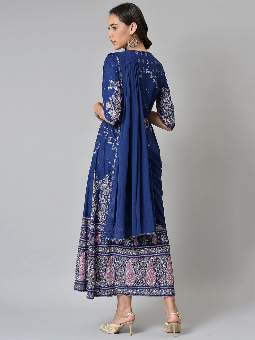 W Blue & Silver-Toned Ethnic Motifs Ethnic Maxi Dress