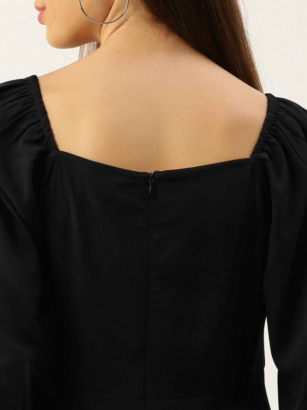 Berrylush Women Black Crepe High Slit Maxi Dress