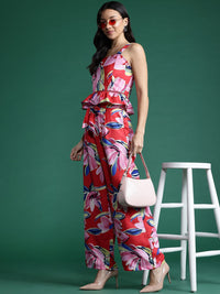 DressBerry Women Floral Printed Smocked Top with Trousers Co-Ord Set