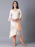W Women Beige Floral Printed Flared Sleeves Kurta