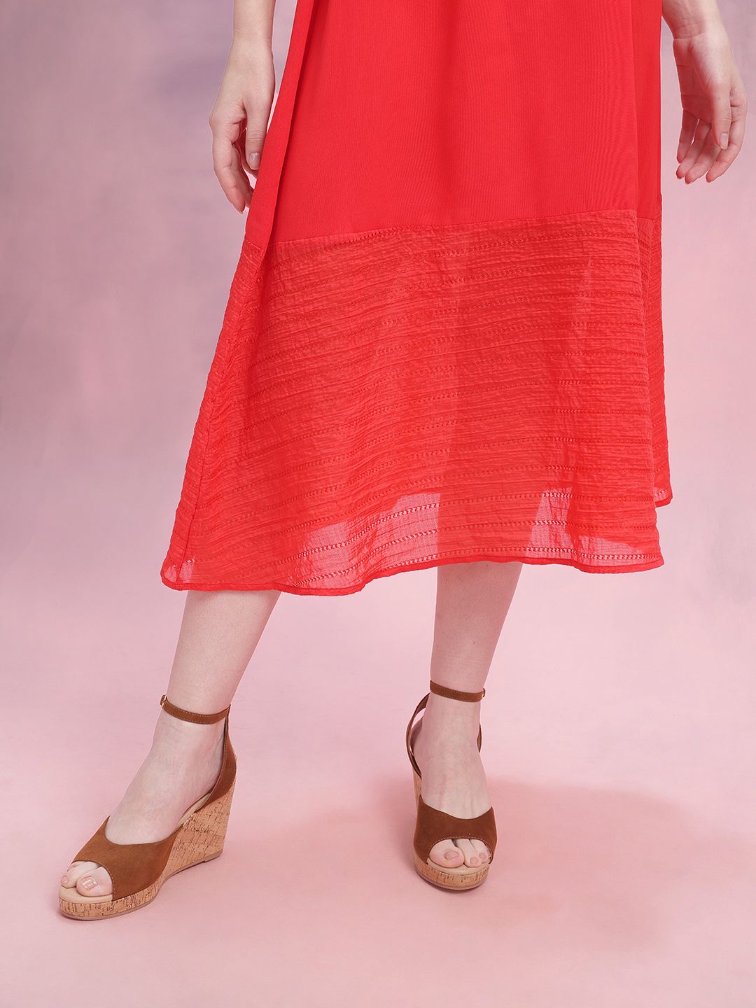 DressBerry Self-Striped Smocked Fit & Flare Dress