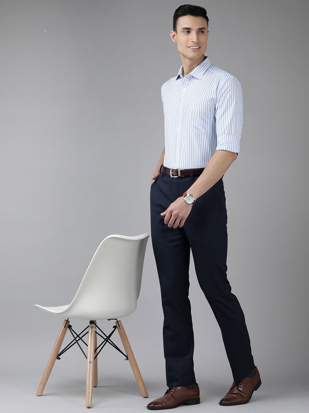 Park Avenue Men Blue Slim Fit Striped Formal Shirt