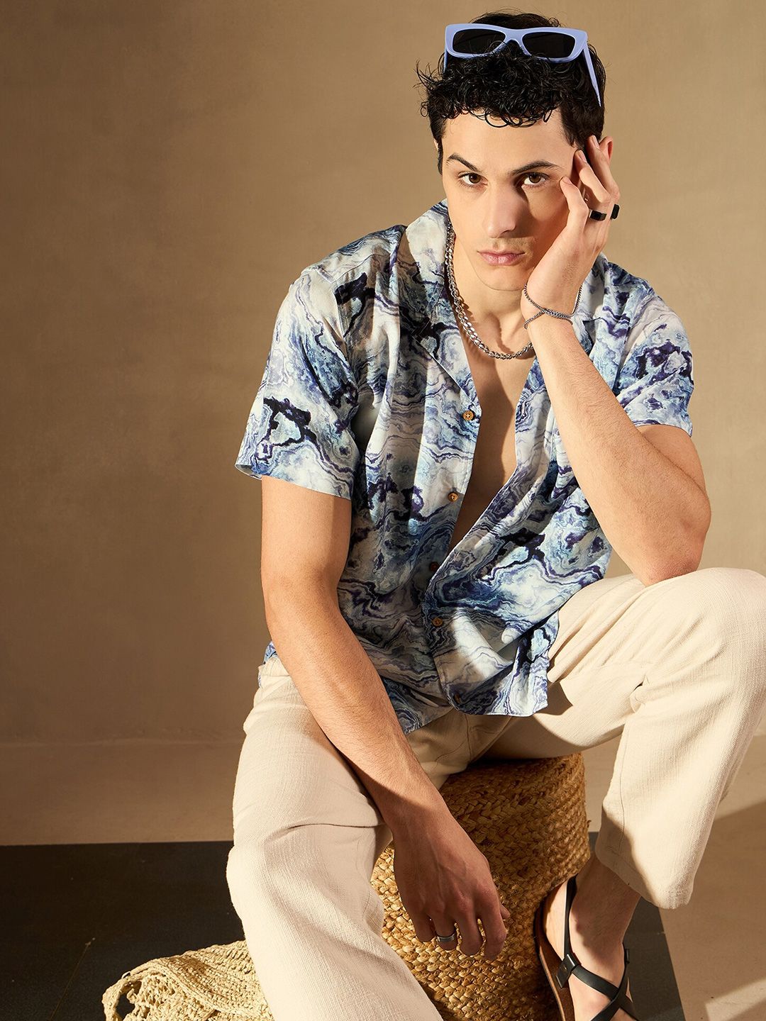 Dennison Abstract Print Cuba Collar Smart Baju Kasual