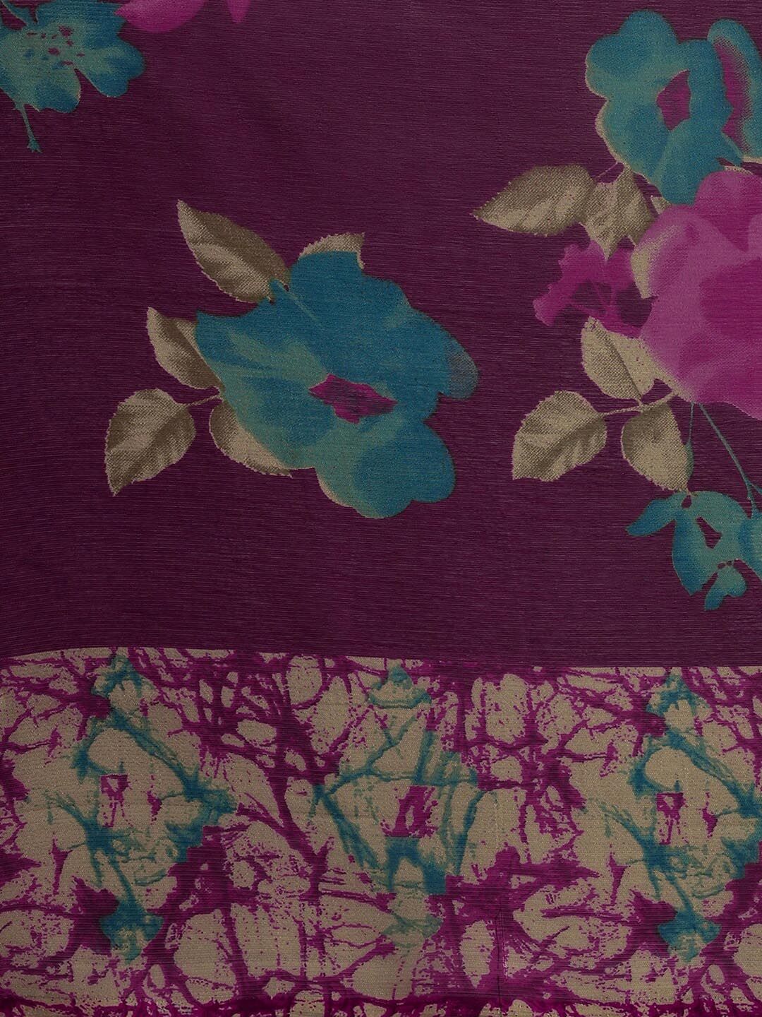 KALINI Purple & Blue Floral Printed Saree