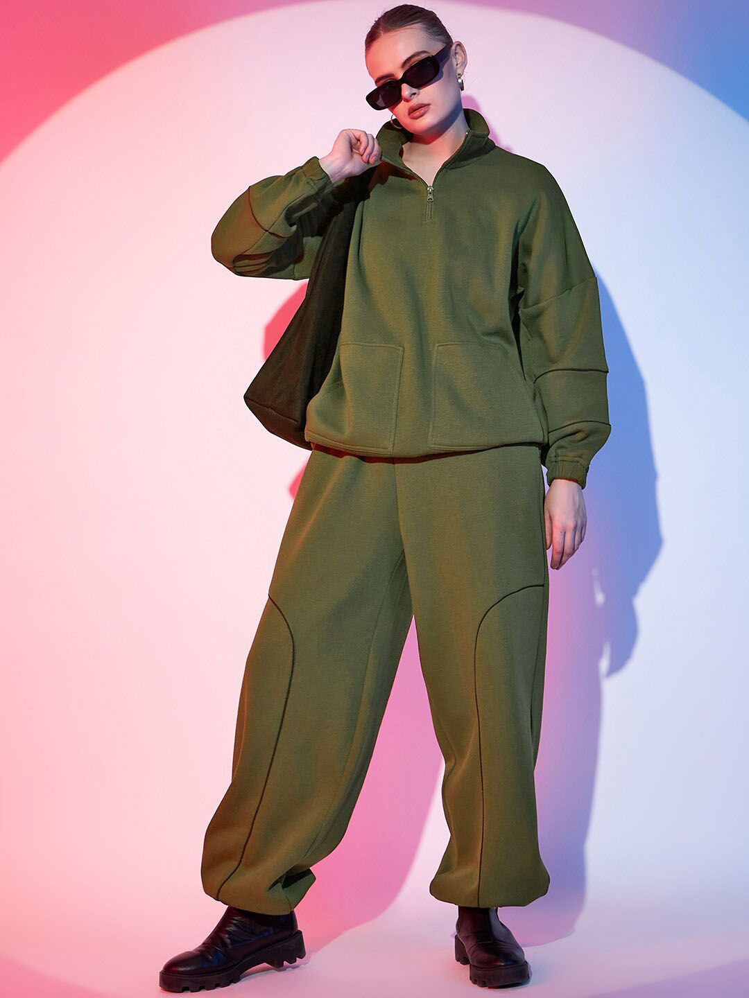 STREET 9 Women Olive Green Piping Loose Fit Joggers