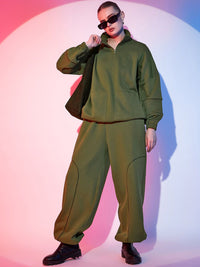 STREET 9 Women Olive Green Piping Loose Fit Joggers