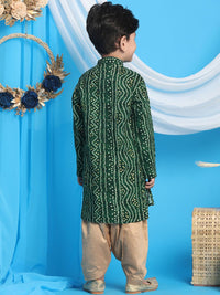 VASTRAMAY Boys Green Bandhani Printed Kurta with Dhoti Pants