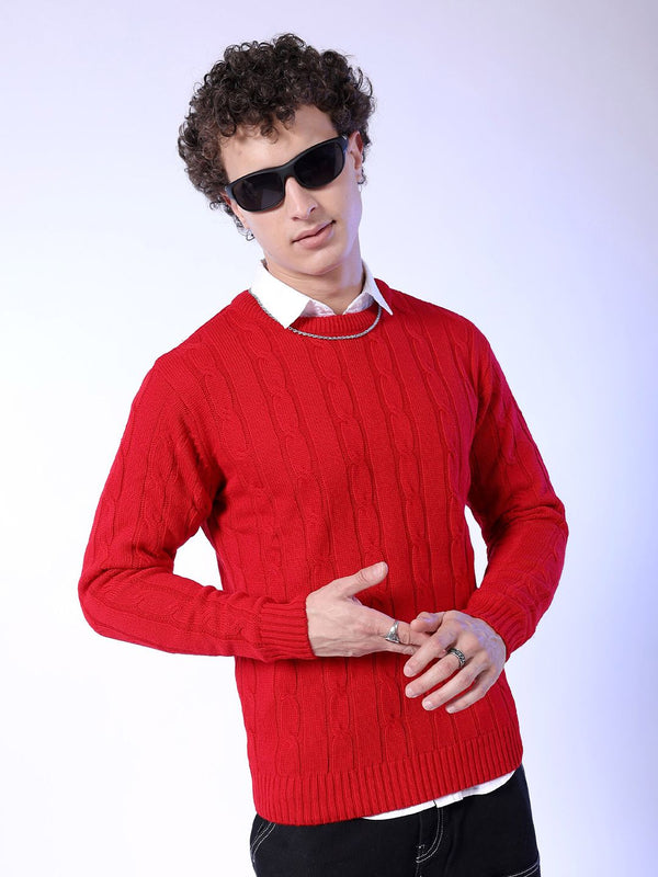 The Indian Garage Co Round Neck Cable Knit Pullover Sweater