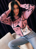 Berrylush Pink Graphic Printed Acrylic Pullover