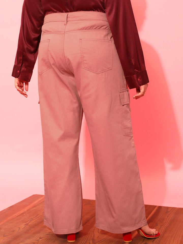 CURVY STREET Women Plus Size Pink Relaxed Straight Leg Pure Cotton Trousers