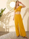 Berrylush Yellow Sweetheart Neck Crop Top With Palazzos