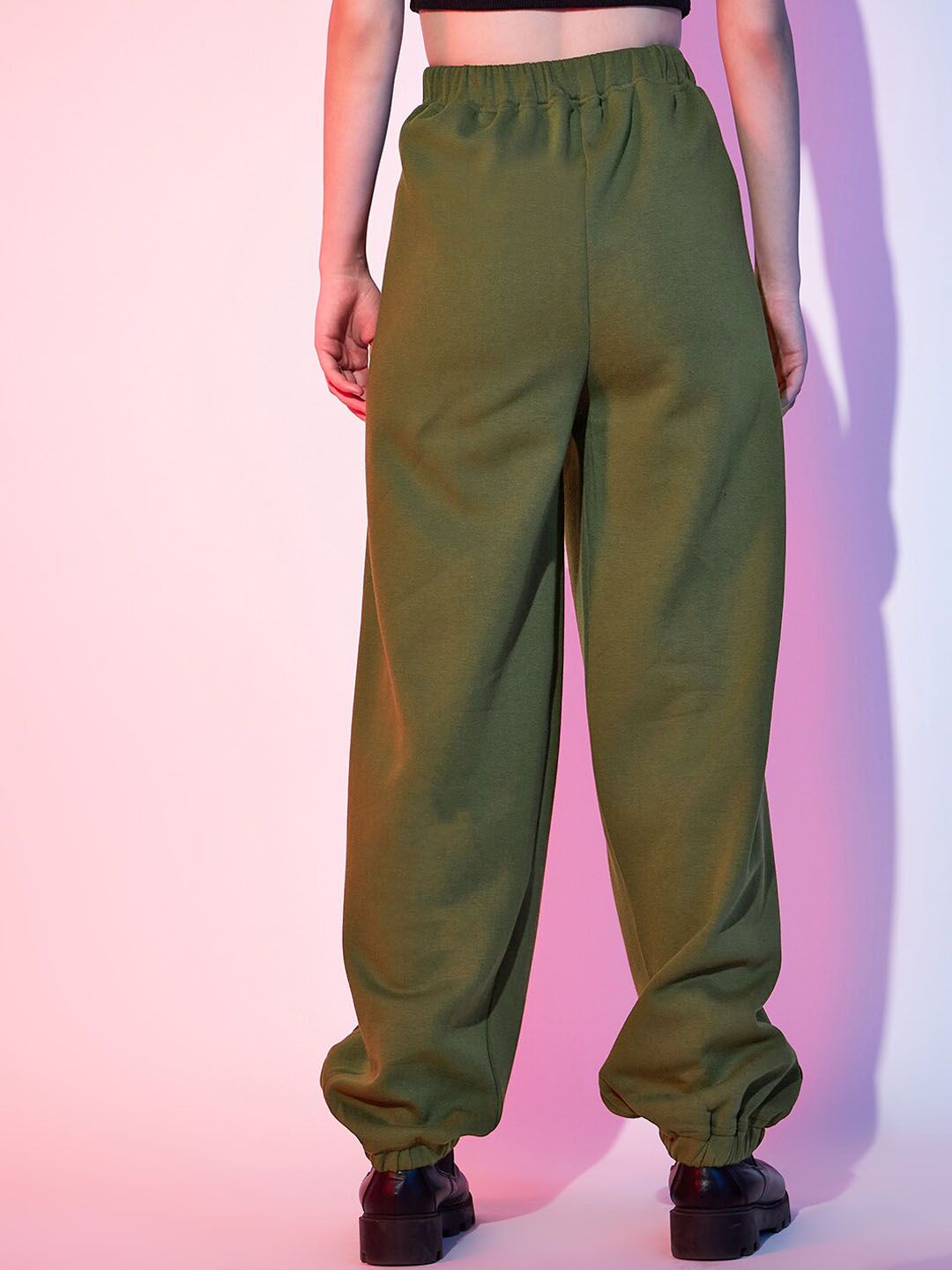 STREET 9 Women Olive Green Piping Loose Fit Joggers
