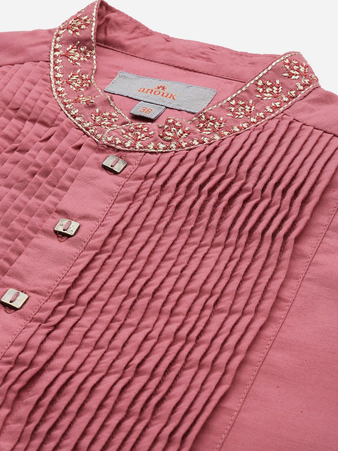 Anouk Pleated Detail Mandarin Collar Straight Kurta