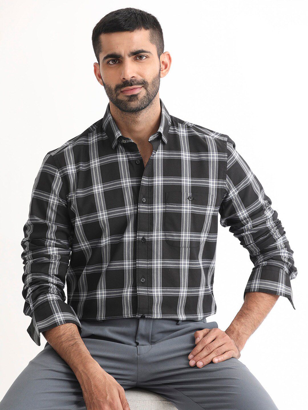 RARE RABBIT Men Imperial Slim Fit Checked Cotton Shirt