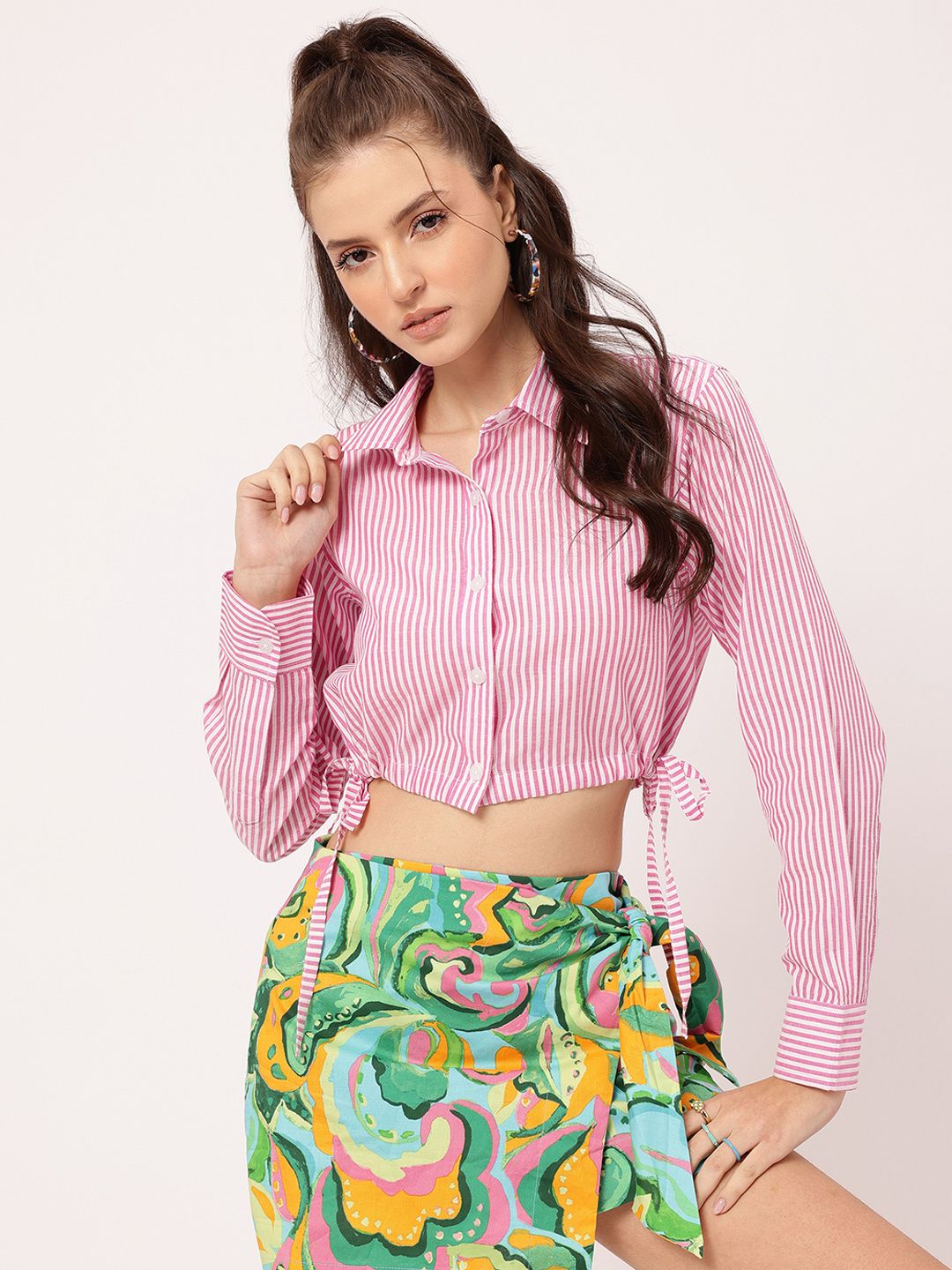 DressBerry Crop Crush Striped Tie-Up Shirt