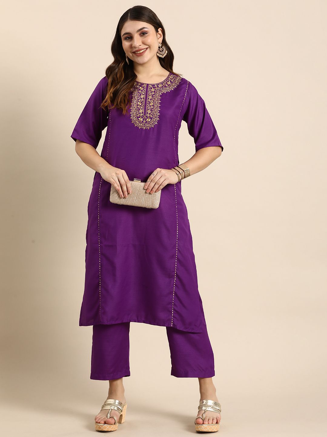 Anouk Women Ethnic Motifs Embroidered Zari Work Kurta & Trousers