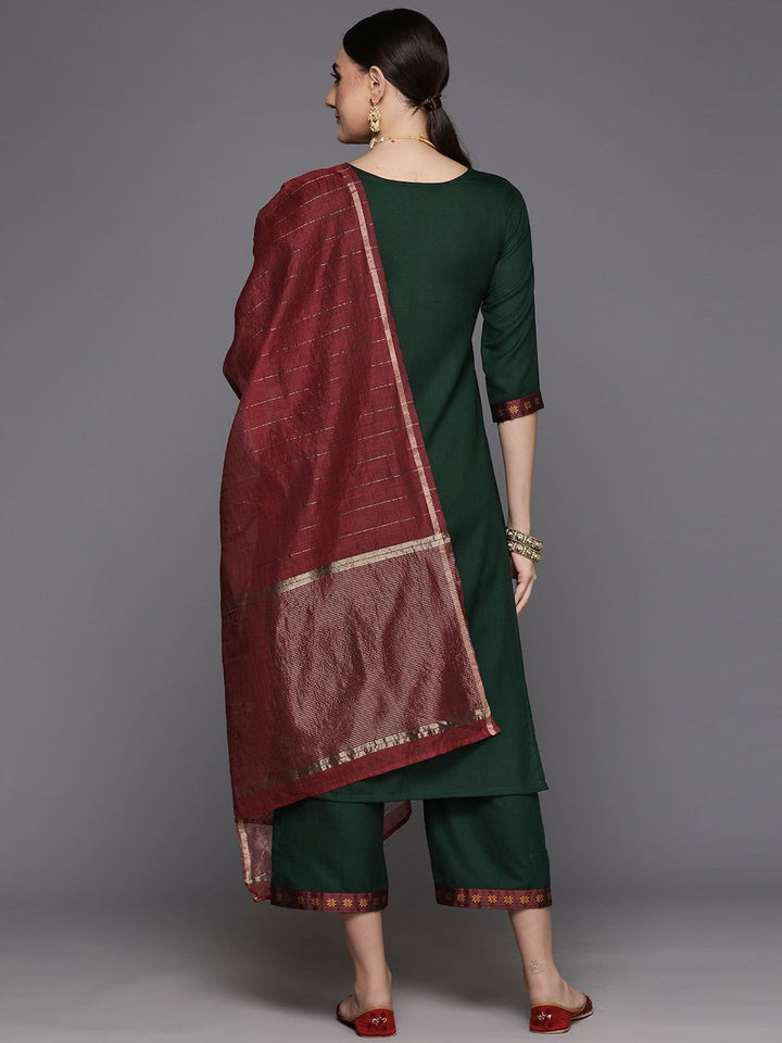 Indo Era Women Green Yoke Design Regular Kurta with Palazzos & With Dupatta