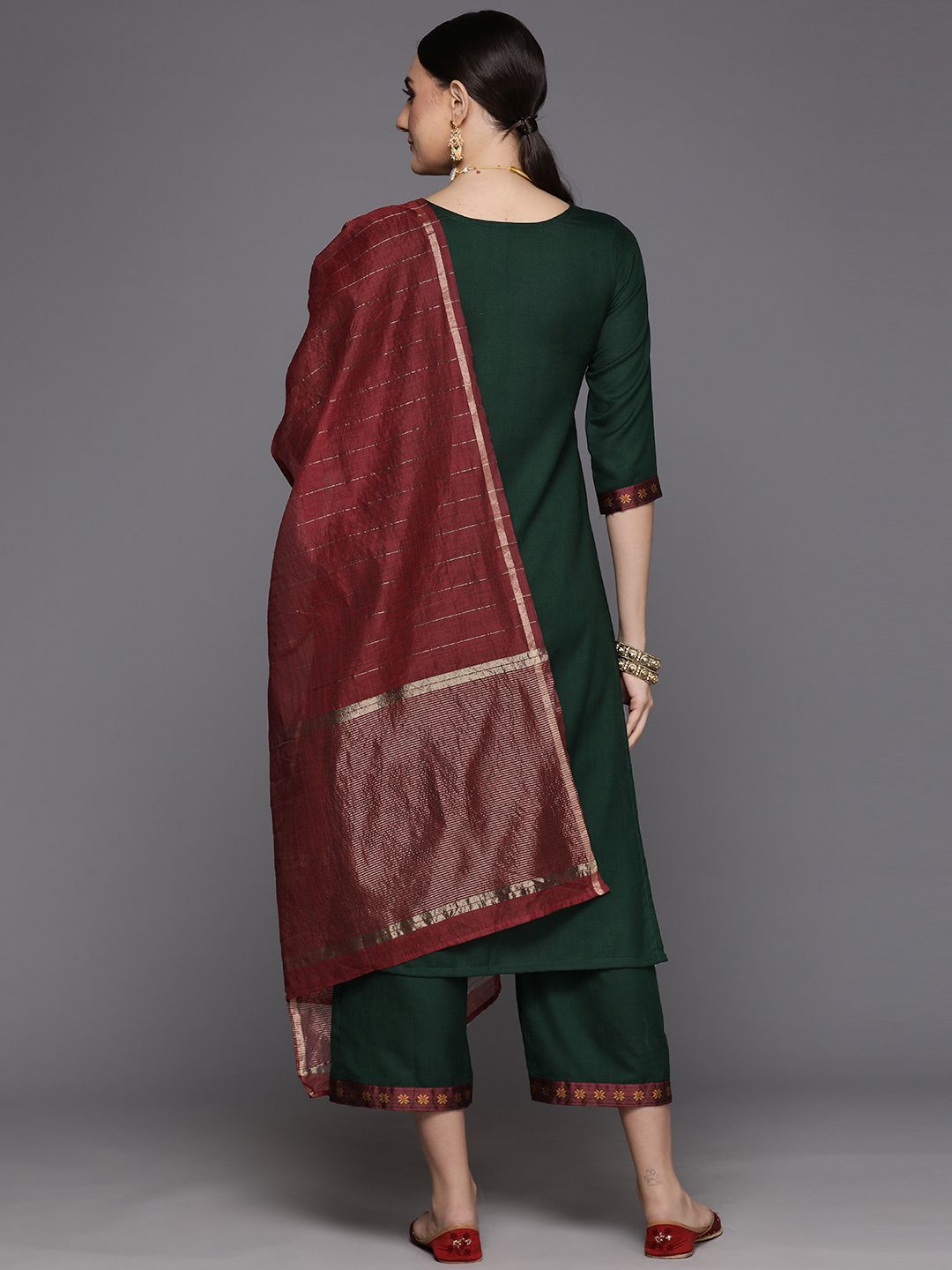 Indo Era Women Green Yoke Design Regular Kurta with Palazzos & With Dupatta