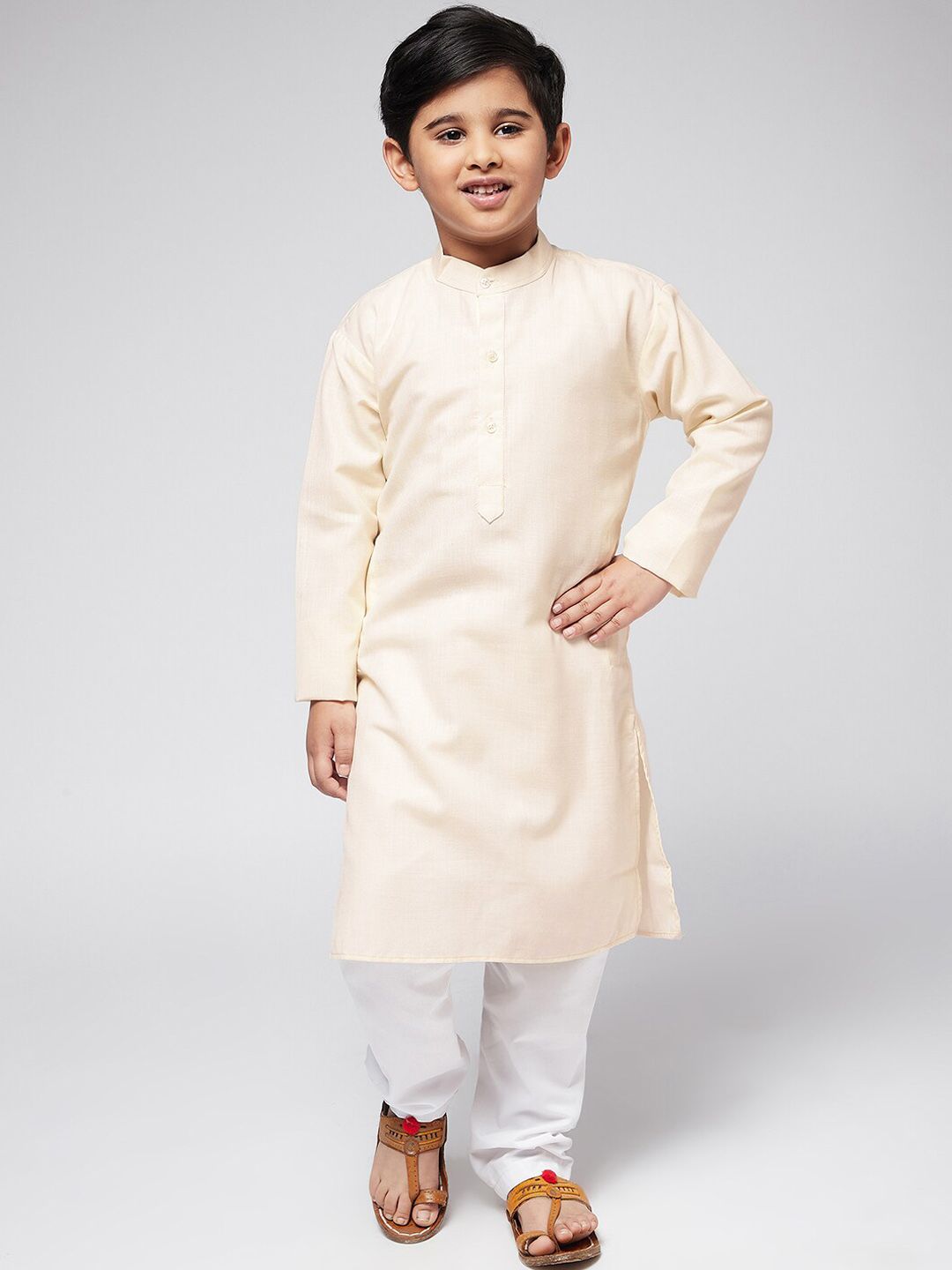 SOJANYA Boys Cream-Coloured Thread Work Kurta
